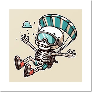 Funny skeleton Skydiving Posters and Art